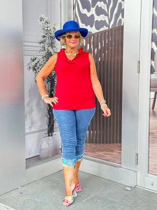 LULU-B CRIMSON SLEEVELESS RUFFLE TOP LULU-B