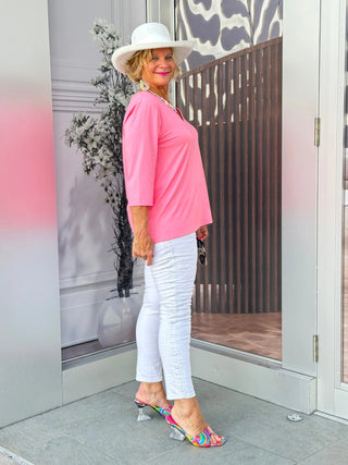 TAILORED CORAL SLEEVE V TOP LULU-B