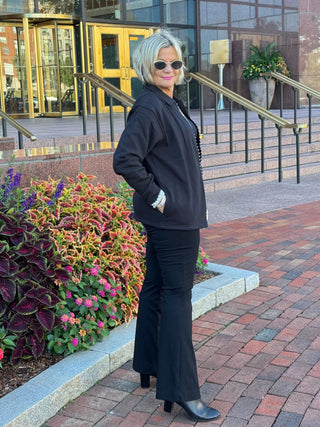 Crystal Zipper Cardigan with Collar Black Cathys Place