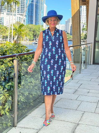 LULU B MIDNIGHT REEF MIDI SLEEVELESS 1/4 ZIP MAXI DRESS LULU-B