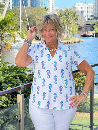 LULU B SHORELINE CHARM SHORT SLEEVE V-NECK COLLAR TOP LULU-B