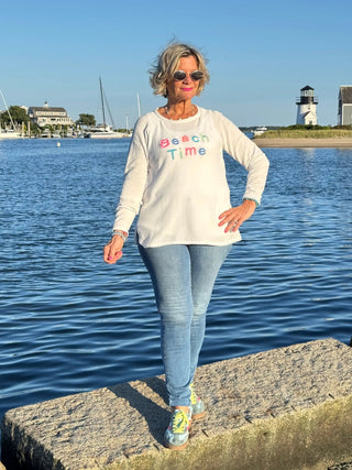 LULU-B WHITE BEACH TIME SWEATER LULU-B