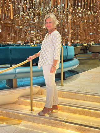 LULU-B GOLD & WHITE ASYMMETRIC TOP LULU-B