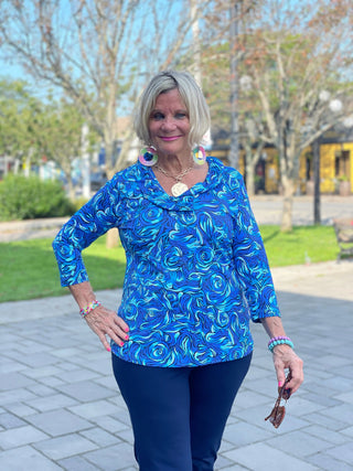FANTASTIA BLUE RUFFLE SLEEVE TOP LULU-B