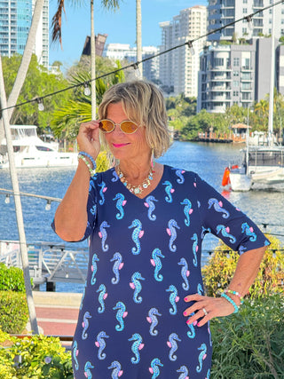 LULU B MIDNIGHT REEF ELBOW SLEEVE DRESS LULU-B