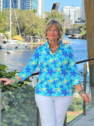 LULU B STARFISH SPLASH RUFFLE TOP LULU-B