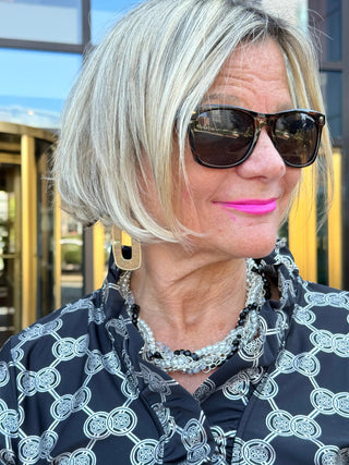 LULU-B BLACK & SILVER METALICA RUFFLE SLEEVE DRESS LULU-B