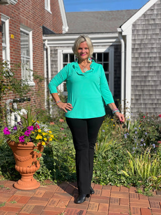 LULU-B SOLID MINT RUFFLE TOP LULU-B