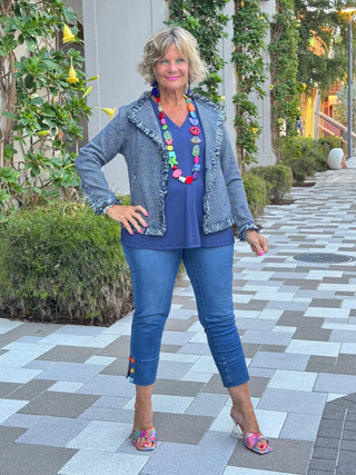 LULU-B  CITY LIMIT NAVY FRINGE JACKET LULU-B