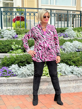 LULU-B SIZZLE PINK HALF ZIPPER TOP LULU-B