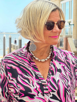 LULU-B SIZZLE PINK HALF ZIPPER TOP LULU-B