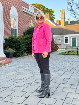HOT PINK WAFFLE ZIPPER JACKET LULU-B