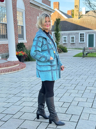 SOUTHERN NIGHTS BLUE PLAID POCKET SWEATER Cathys Place