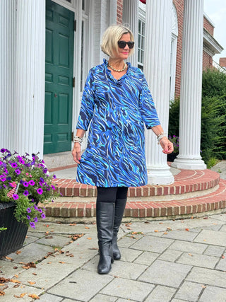 LULU-B SIZZLE BLUE RUFFLE SLEEVE DRESS LULU-B