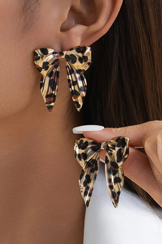 Leopard Print Bow Knot Shape Plated Alloy Earrings Cathys Place