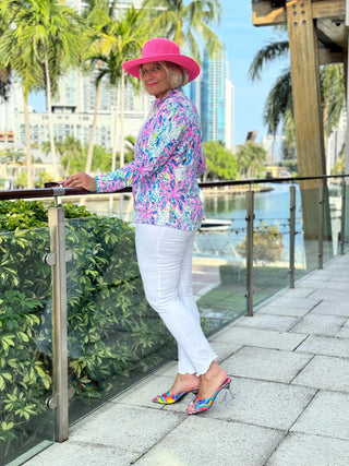 PINK PALM TREE ZIPPER JACKET - Cathys Place