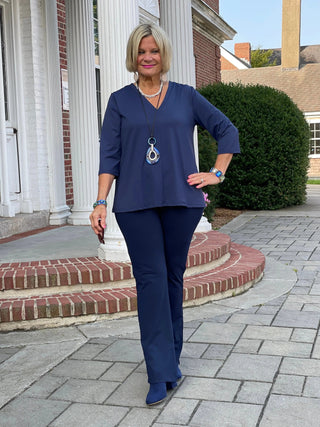 NAVY TAILORED V SLEEVE LULU-B