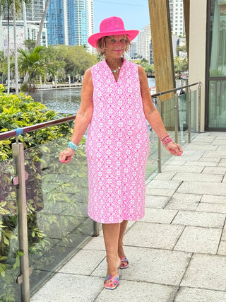 LULU B TROPIC PETALS MIDI SLEEVELESS 1/4 ZIP MAXI DRESS LULU-B