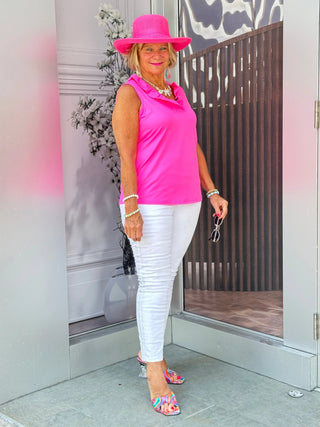 HOT PINK SLEEVELESS RUFFLE TOP LULU-B