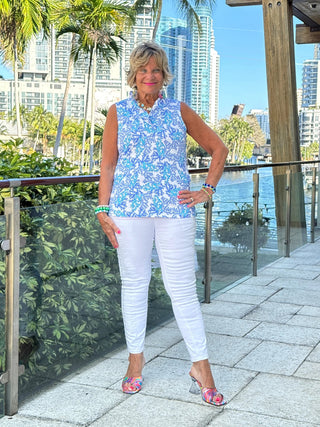 LULU B CORAL BREEZE SLEEVELESS RUFFLE TOP LULU-B