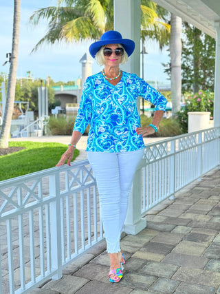 BLUE DREAMING V NECK TOP LULU-B
