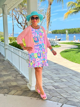 SANDY BEACH COLOR HALTER RUFFLE DRESS LULU-B