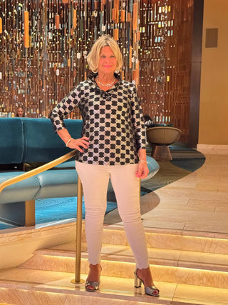 LULU-B BLACK AND SILVER RUFFLE TOP LULU-B