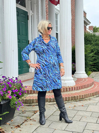 LULU-B SIZZLE BLUE RUFFLE SLEEVE DRESS LULU-B