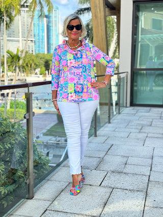 SANDY BEACH COLOR RUFFLE SLEEVE TOP LULU-B