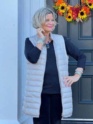 SAFARI BLACK AND BEIGE PUFFER VEST LULU-B