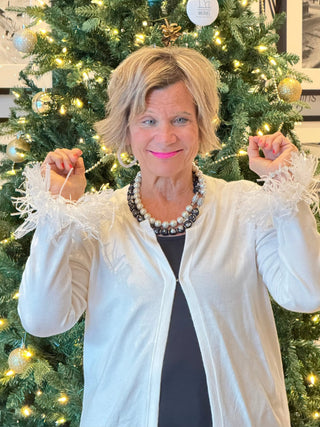 LULU-B WHITE CASHMERE FRINGE CARDIGAN LULU-B