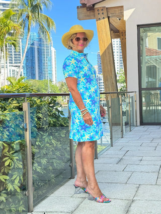 LULU B STARFISH SPLASH HALF ZIPPER SHORT SLEEVE DRESS LULU-B