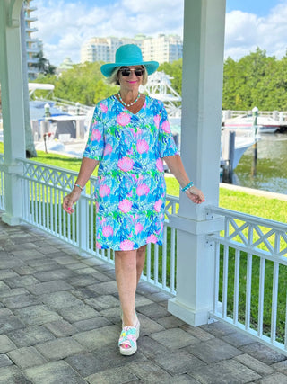 SEASHELL BEACH ELBOW SLEEVE DRESS - Cathys Place