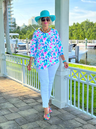 PINK PETALS ASYMMETRICAL TOP LULU-B