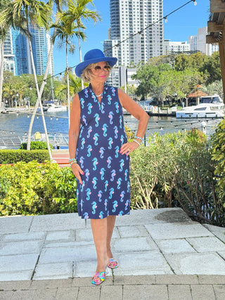 LULU B MIDNIGHT REEF MIDI SLEEVELESS 1/4 ZIP MAXI DRESS LULU-B