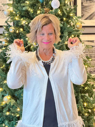 LULU-B WHITE CASHMERE FRINGE CARDIGAN LULU-B