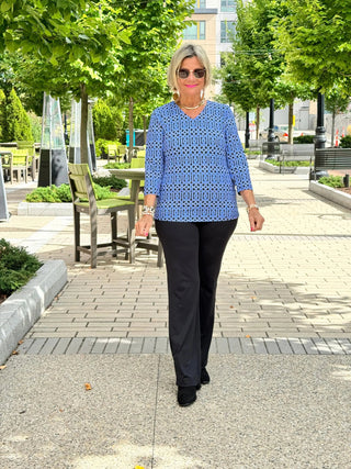 LULU-B SHADES OF BLUE V NECK TOP LULU-B