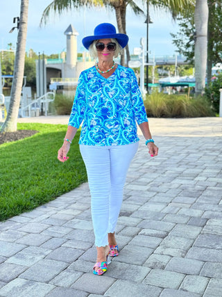 BLUE DREAMING V NECK TOP LULU-B