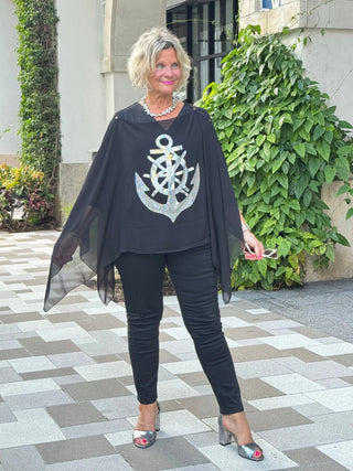 SWAROVSKI CRYSTAL BLACK ANCHOR STATEMENT TOP Cathys Place