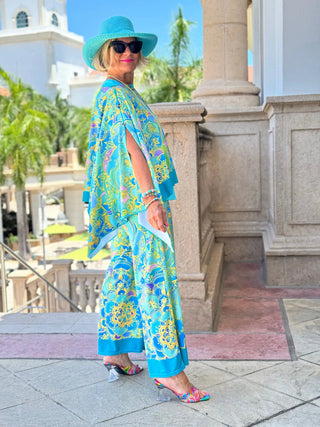 TROPICAL AQUA MARINE PALAZZO PANT CATHYS RESORTWEAR