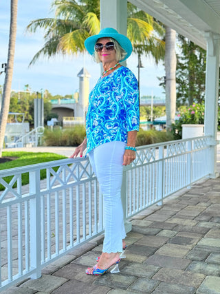 BLUE DREAMING HEARTS ASYMMETRICAL TOP LULU-B