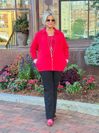 Crystal Zipper Cardigan with Collar Red Cathys Place