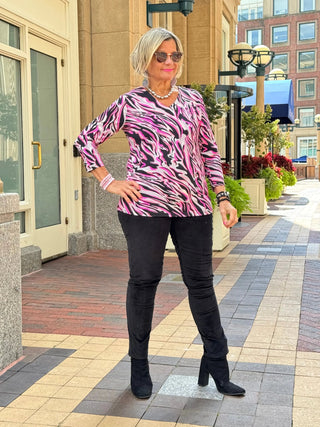 LULU-B SIZZLE PINK V NECK TOP LULU-B