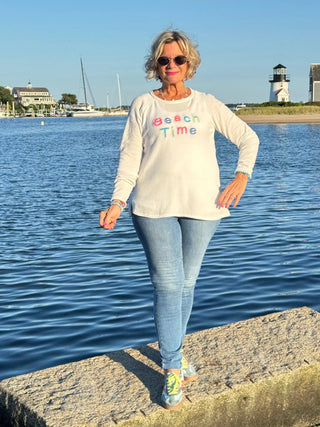 LULU-B WHITE BEACH TIME SWEATER LULU-B