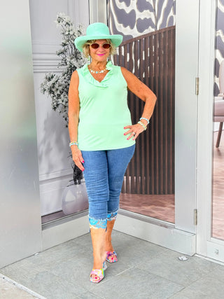 CLEAR LIME SLEEVELESS RUFFLE LULU-B