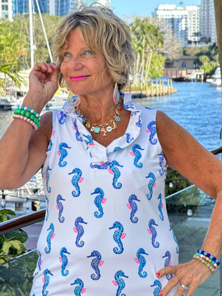 LULU B SHORELINE CHARM SLEEVELESS RUFFLE TOP LULU-B