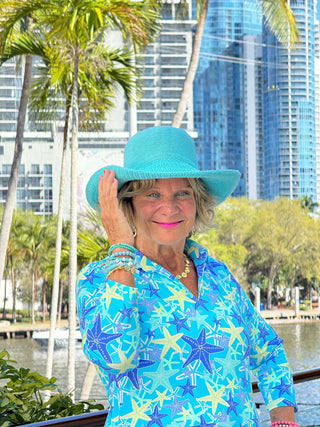 LULU B STARFISH SPLASH 3/4 SLEEVE V-NECK COLLAR SHIRT LULU-B