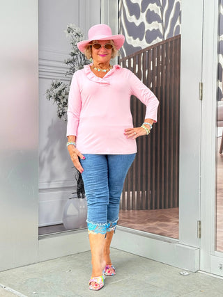 CLEAR PINK RUFFLE SLEEVE TOP LULU-B