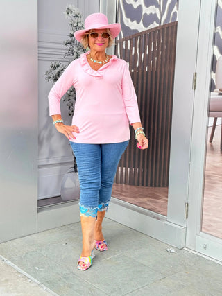 CLEAR PINK RUFFLE SLEEVE TOP LULU-B