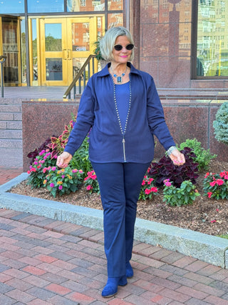 Crystal Zipper Cardigan with Collar Navy Cathys Place